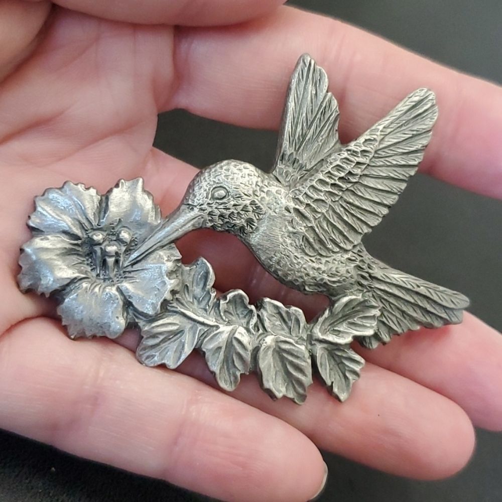 **Sale** Vintage Spoontiques Hummingbird Brooch Pewter